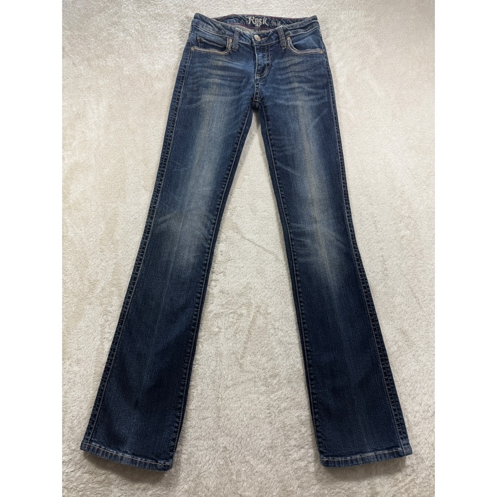 Rock 47 Wrangler Womens Low Rise‎ Bootcut Embroidered Jeans 1/2x34 Meas: 25x33.5